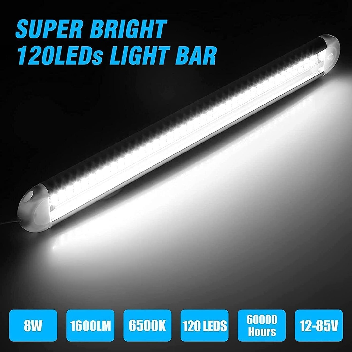 4x 12V 120 LED Car Interior Strip Lights Bar Light Car Van Caravan Boat Home Bus