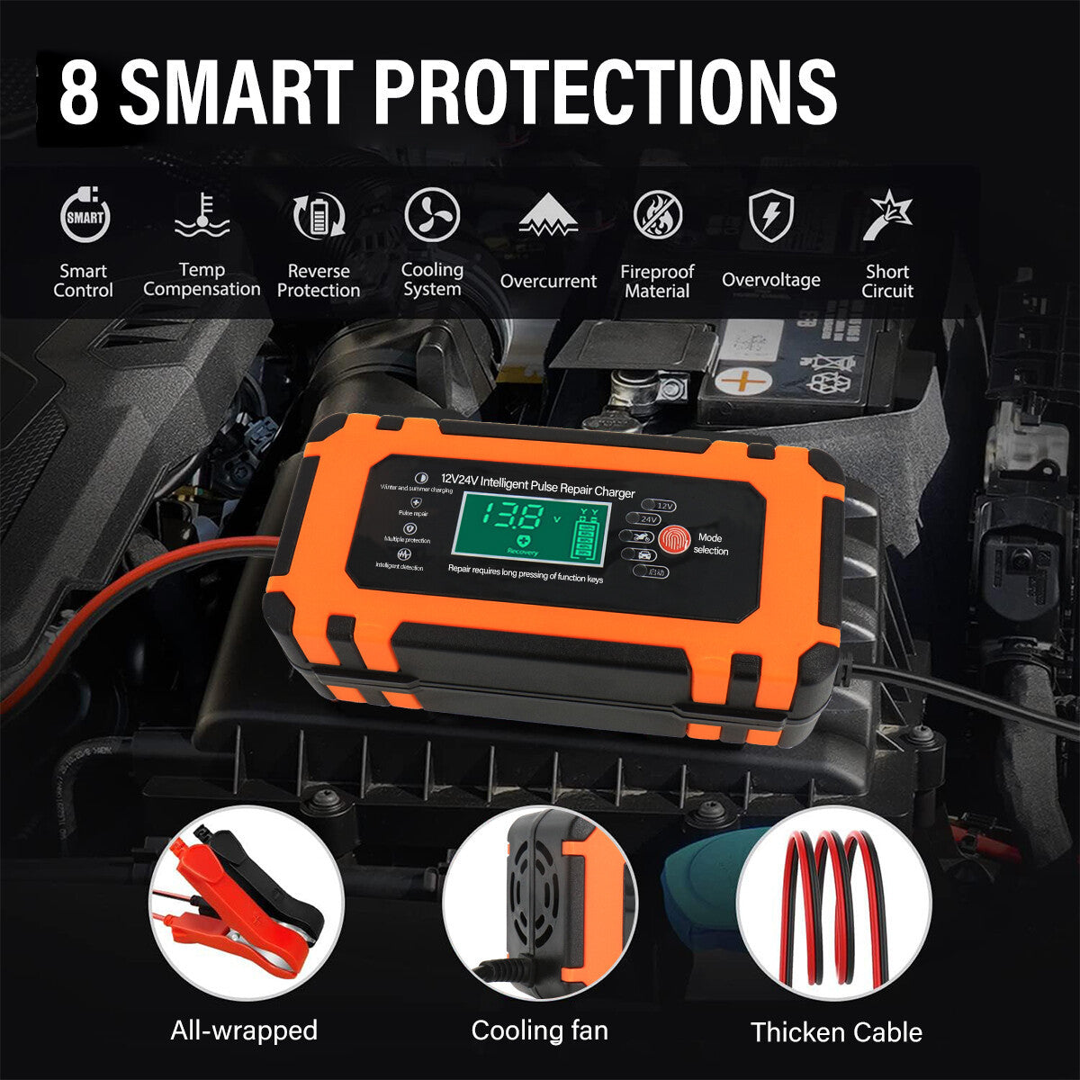 8A Smart Car Battery Fast Charger 12V Charger Automatic Pulse Repair AGM-GEL UK